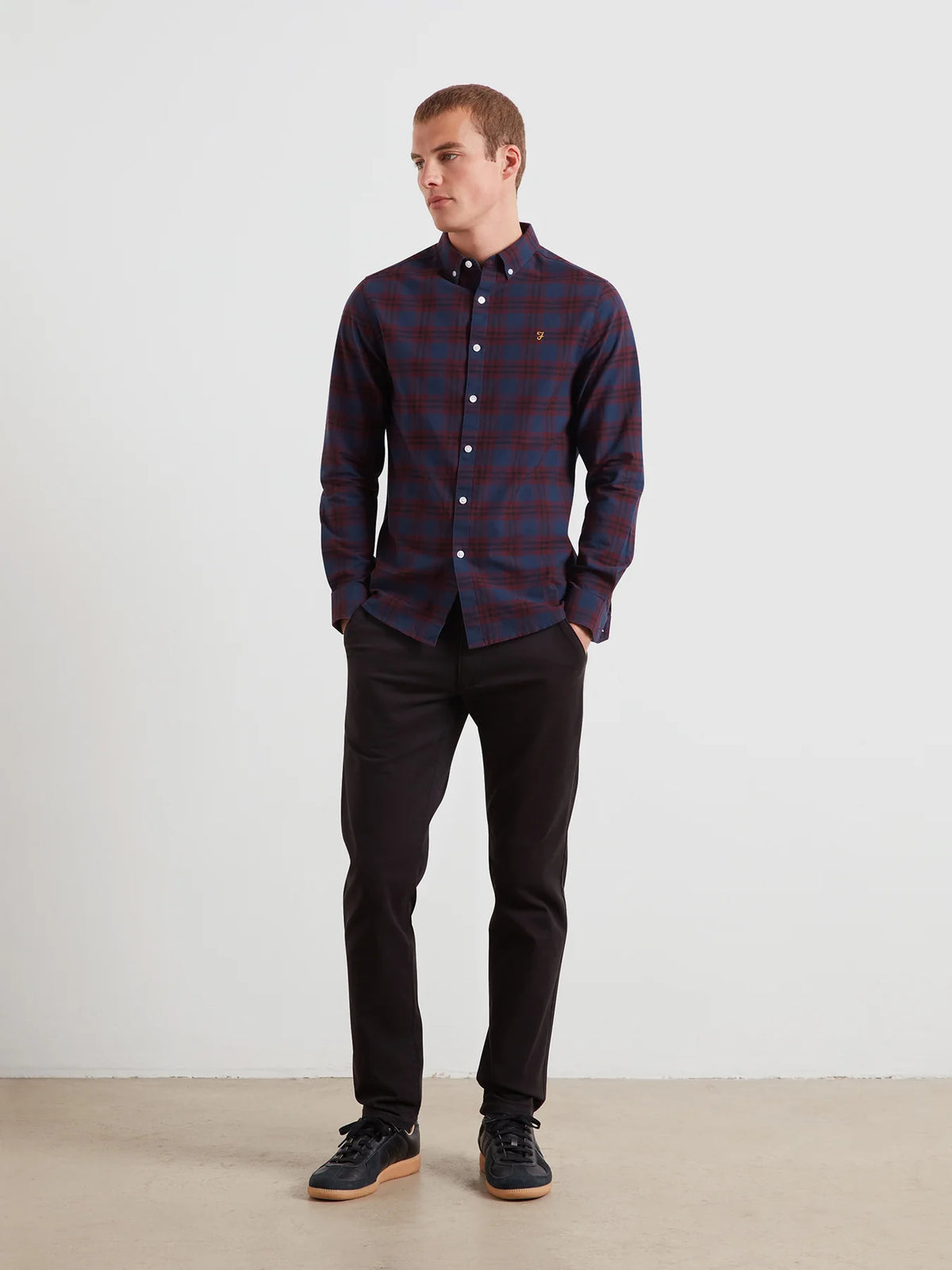 Farah Burgundy Slim Fit Check Shirt F4WFF084 507