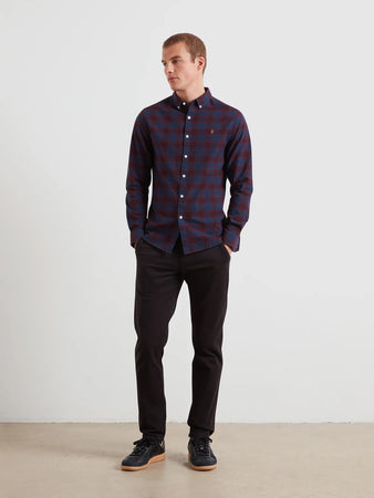 Farah Burgundy Slim Fit Check Shirt F4WFF084 507