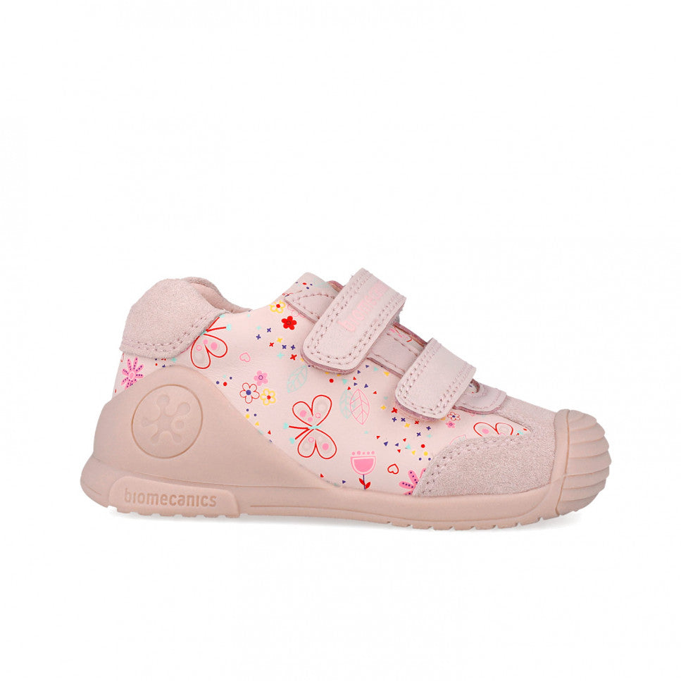 Biomecanics Girls Pink Cotton Floral Velcro Shoe 252100