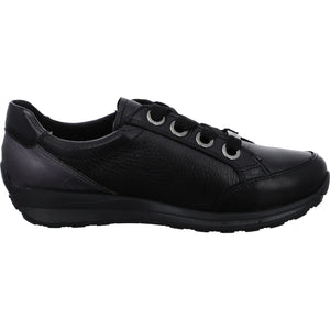 Ara 44587 | Wide H Fit Lace & Zip Leather Trainers in Black & Grey