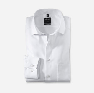 Olymp 0745-64 00 | White Shirt with Weave in Fabric in Modern Fit