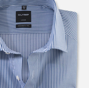 Olymp 0746-64 11 | Navy Blue Striped Long Sleeve Shirt