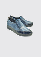 Load image into Gallery viewer, Suave Lynne | Low Wedge Slip On Leather Shoes in Navy Blue