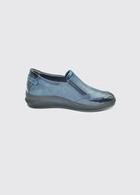 Load image into Gallery viewer, Suave Lynne | Low Wedge Slip On Leather Shoes in Navy Blue