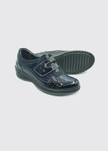 Load image into Gallery viewer, Suave Lynne | Leather Shoes with Velcro Cross Strap in Navy
