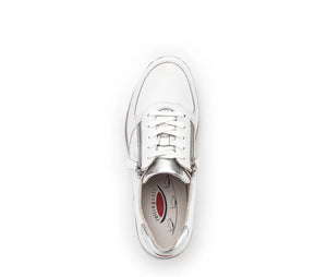 Gabor Rollingsoft 26.968.51 | Lace & Double Zip Leather Trainers in White & Silver