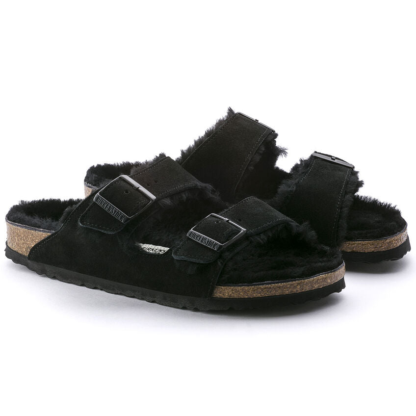 Birkenstock Arizona Shearling 752663 | Shearling Lined Sandals in Black Suede