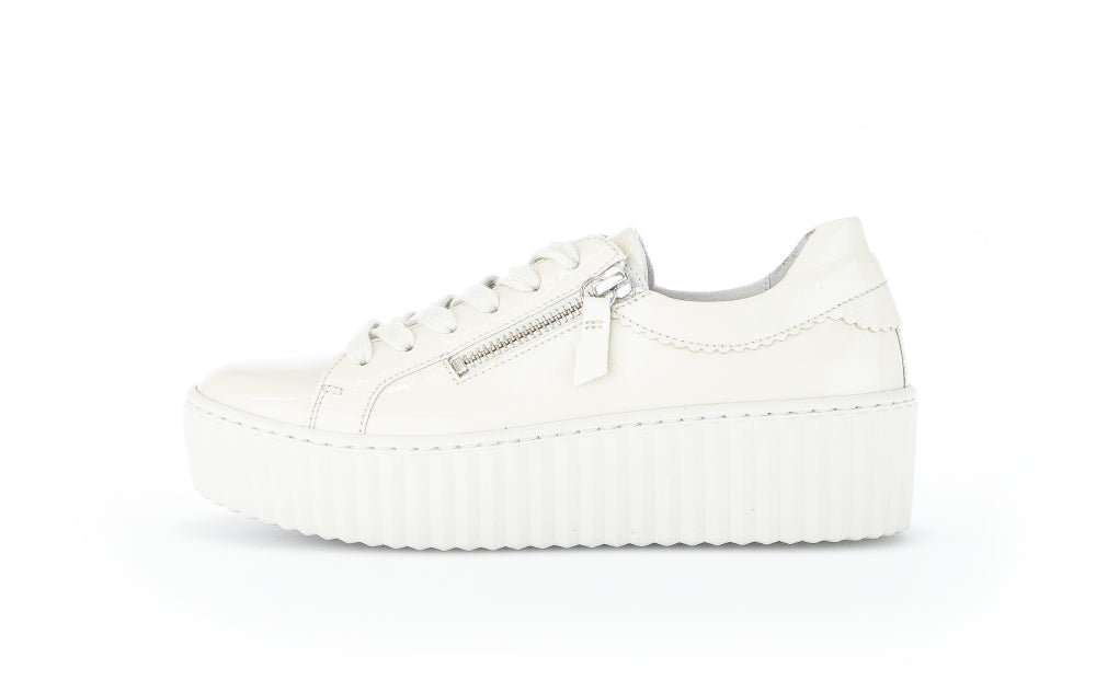 Gabor 93.200.91 | Chunky Sole Latte Patent Leather Zip Trainers