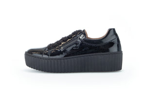 Gabor 93.200.97 | Chunky Sole Black Patent Leather Zip Trainers
