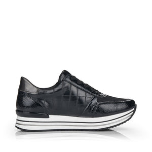 Remonte D1300 | Croc Design Zip Trainers in Black