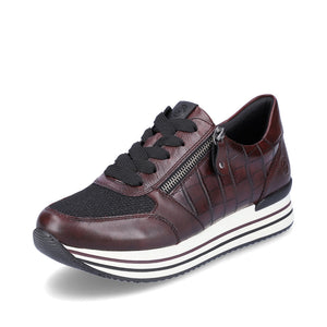 Remonte D1300 | Croc Design Zip Trainers in Burgundy