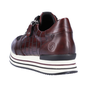 Remonte D1300 | Croc Design Zip Trainers in Burgundy