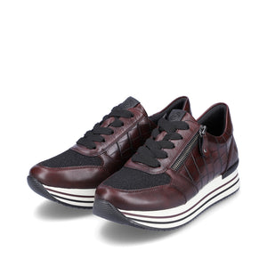 Remonte D1300 | Croc Design Zip Trainers in Burgundy