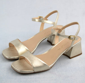 Unisa Kirk 23 | Ankle Strap Sandals with 5cm Heel in Platinum Gold