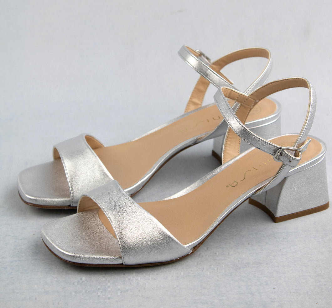 Unisa Kirk 23 | Ankle Strap Sandals with 5cm Heel in Silver