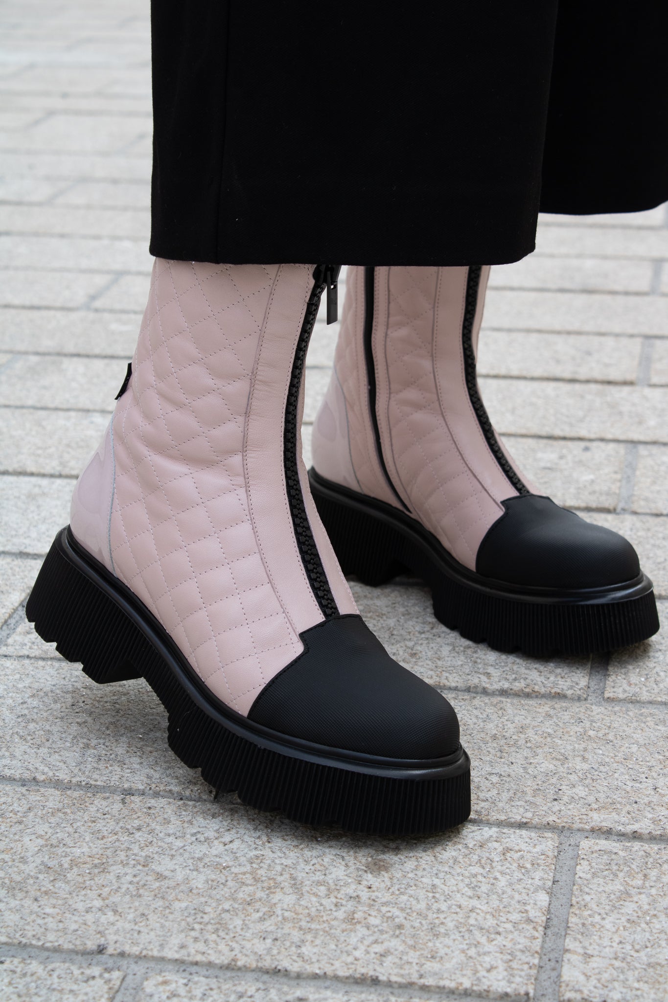 Marco Moreo A154Rosa | Chunky Zip Ankle Boots in Pink with Black Contrast