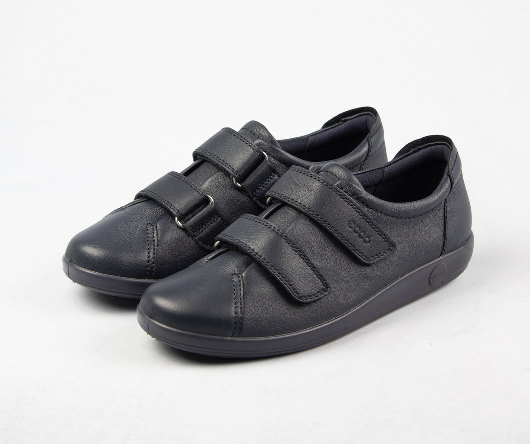 Ecco Double Velcro Strap Leather Shoes in Navy Marine 206513