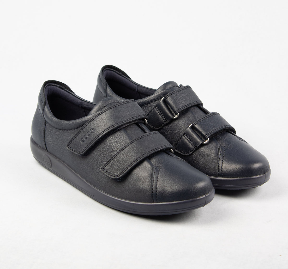 Ecco Double Velcro Strap Leather Shoes in Navy Marine 206513