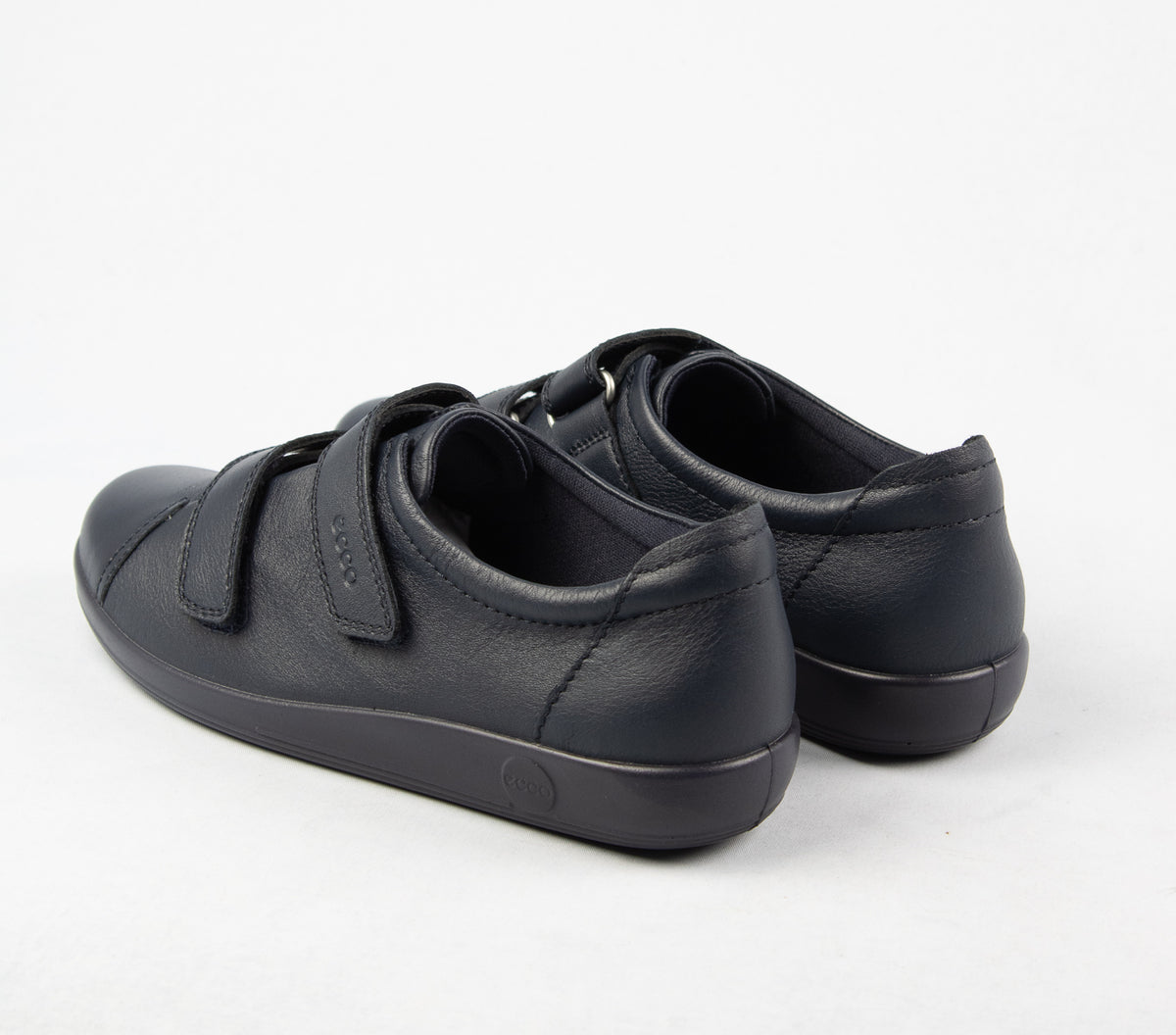 Ecco Double Velcro Strap Leather Shoes in Navy Marine 206513