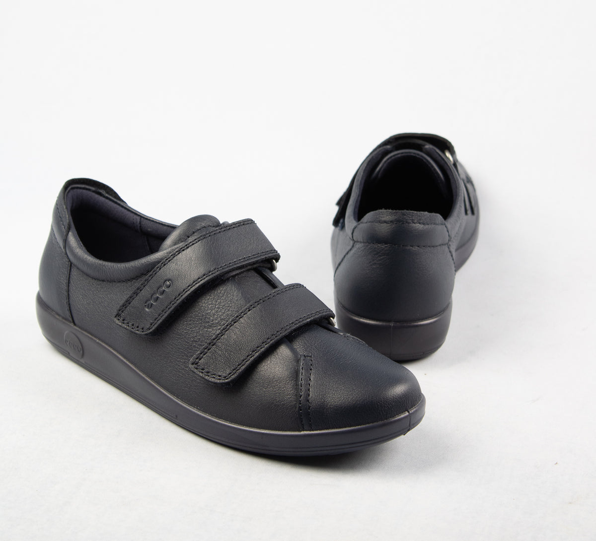 Ecco Double Velcro Strap Leather Shoes in Navy Marine 206513