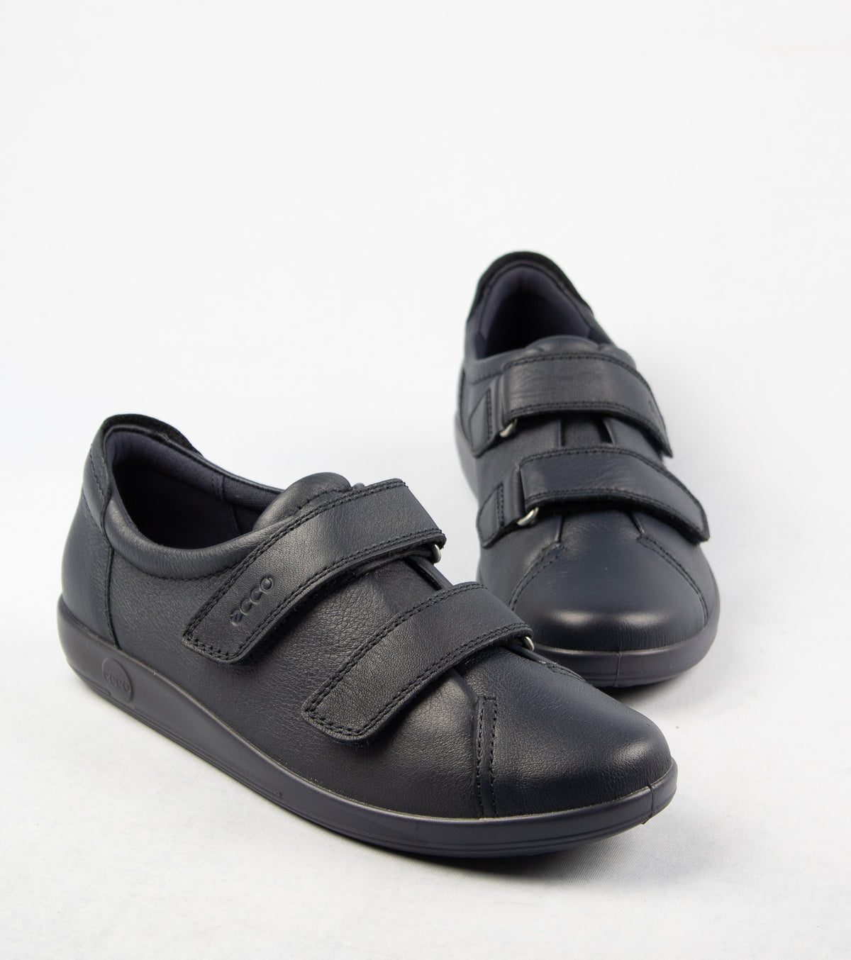 Ecco Double Velcro Strap Leather Shoes in Navy Marine 206513