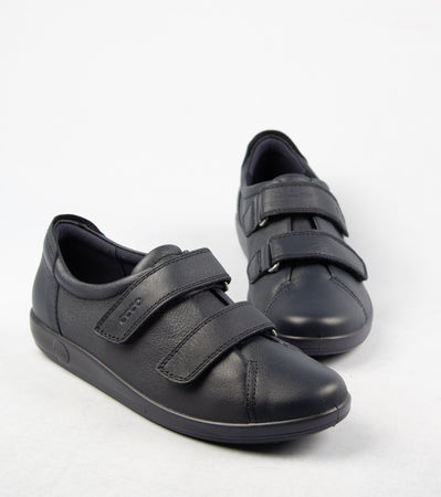 Ecco Double Velcro Strap Leather Shoes in Navy Marine 206513