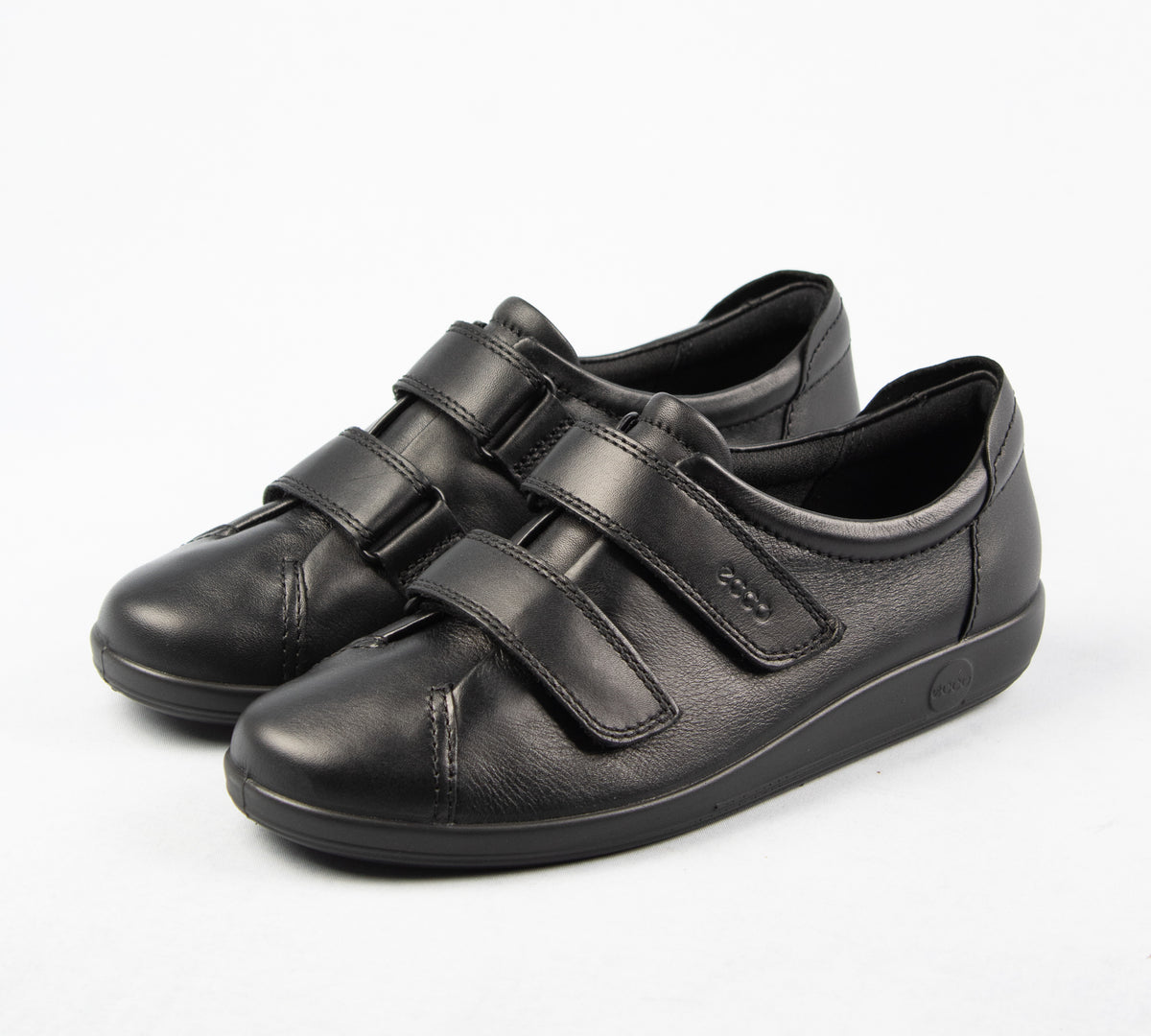 Ecco Double Velcro Strap Leather Shoes in Black 206513
