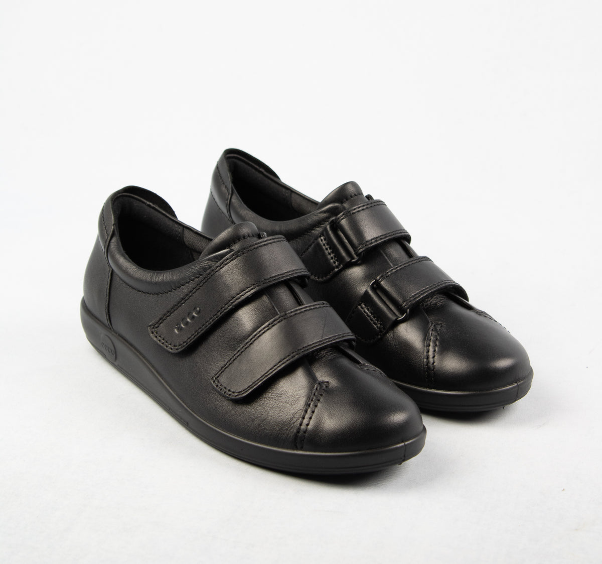Ecco Double Velcro Strap Leather Shoes in Black 206513
