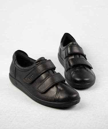 Ecco Double Velcro Strap Leather Shoes in Black 206513