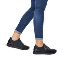 Load image into Gallery viewer, Remonte R6700 | Low Wedge Zip Trainers in Black