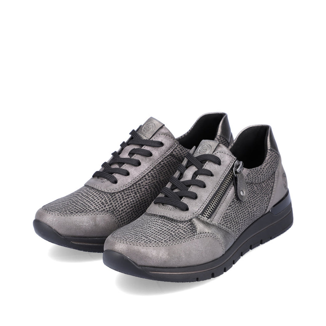Remonte R6700 | Low Wedge Zip Trainers in Grey & Black