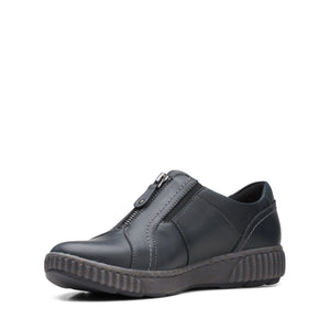 Clarks Magnolia Zip | Front Zip Leather Shoes in Black