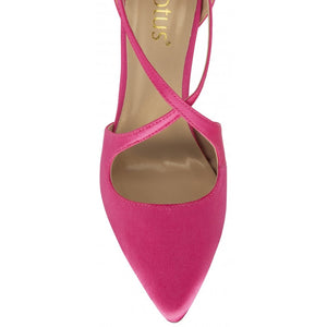 Lotus Willow | Cross Strap Court Shoe in Pink Satin with 9cm Stiletto Heel